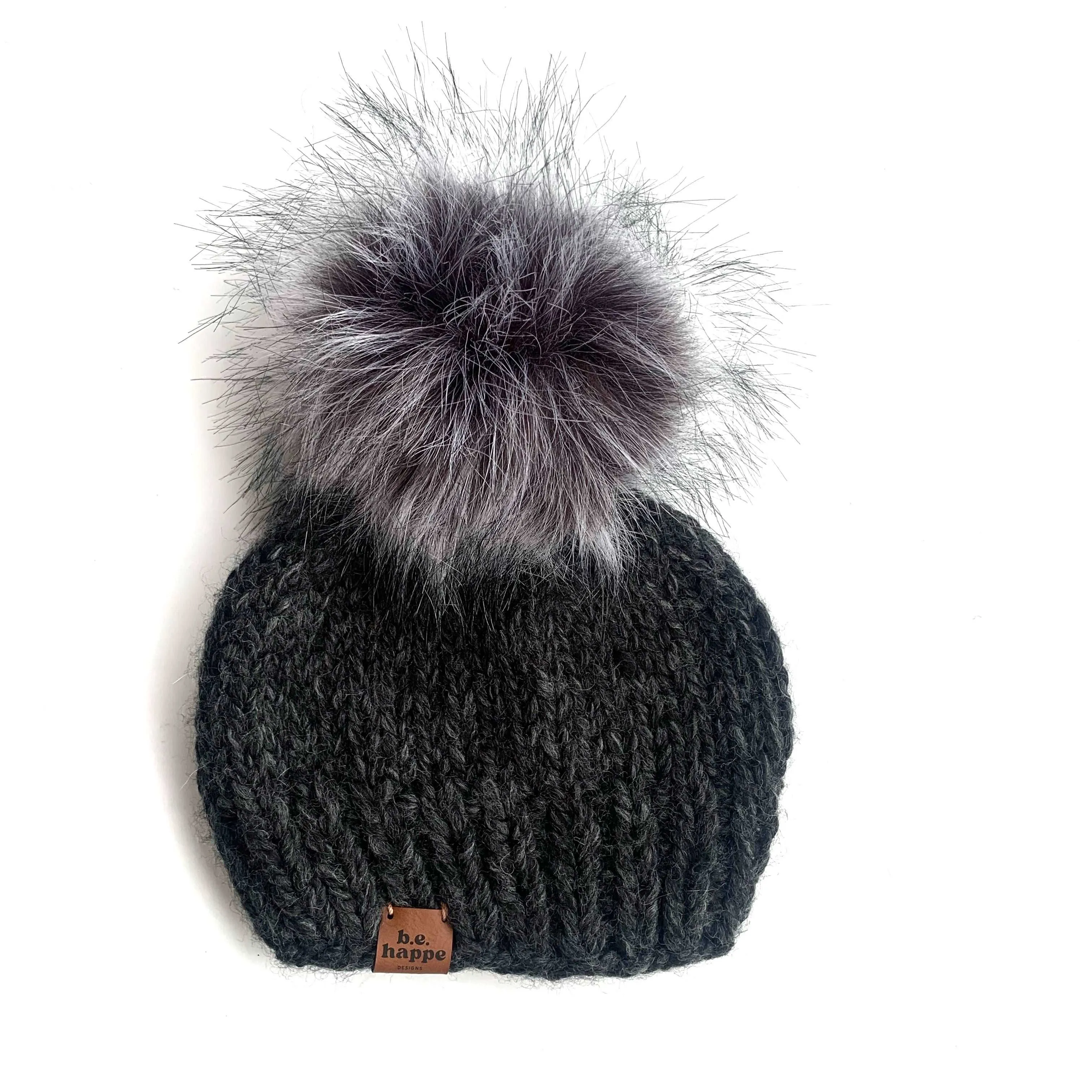 3-6 month Baby Pom Pom Hat | Charcoal Gray Infant Beanie