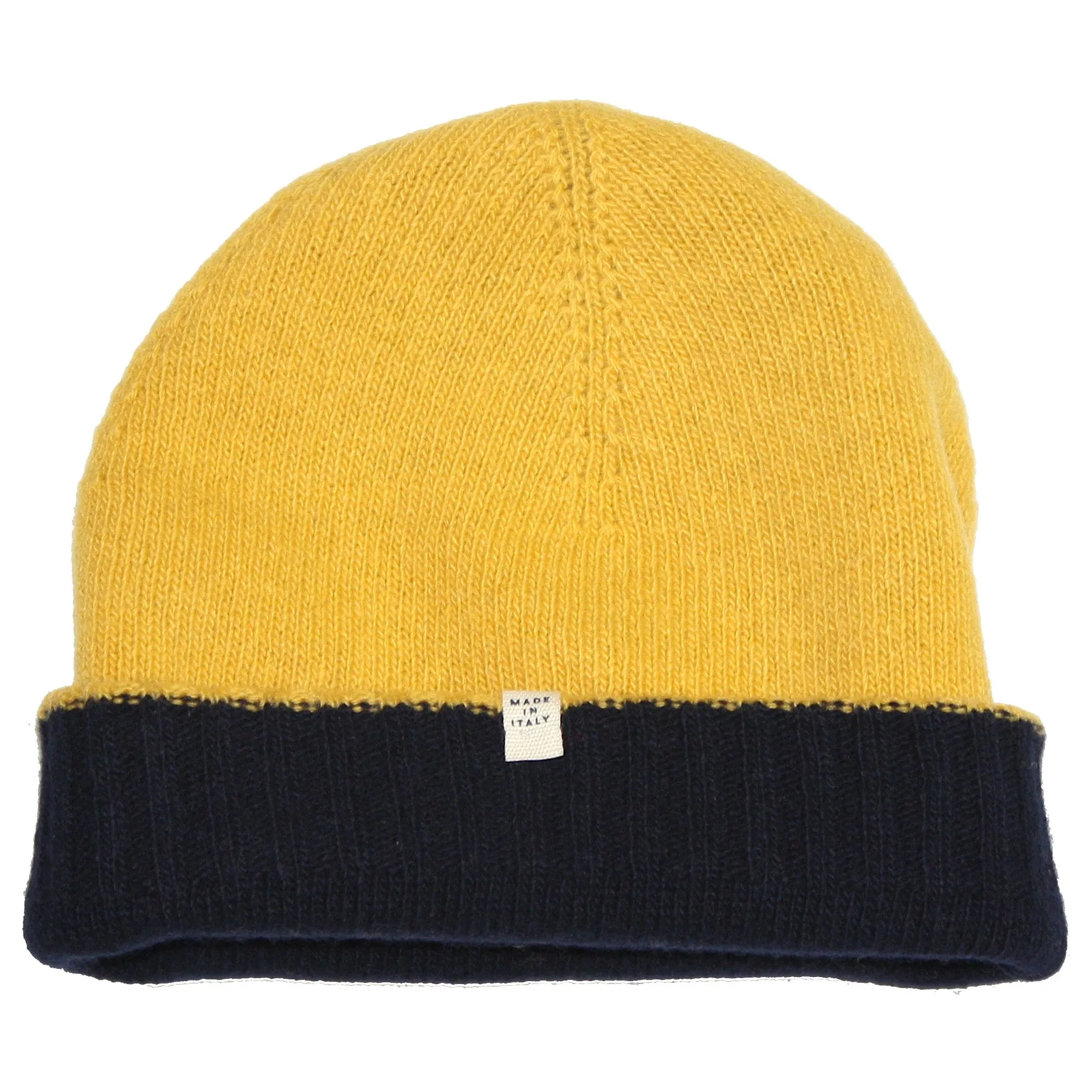 40 Colori Reversible Navy / Yellow Cashmere Wool Beanie