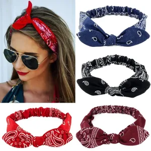 6 Pack Elastic Paisley Headbands Rabbit Ear Bow Headband Turban Head wraps Hair Band for Women