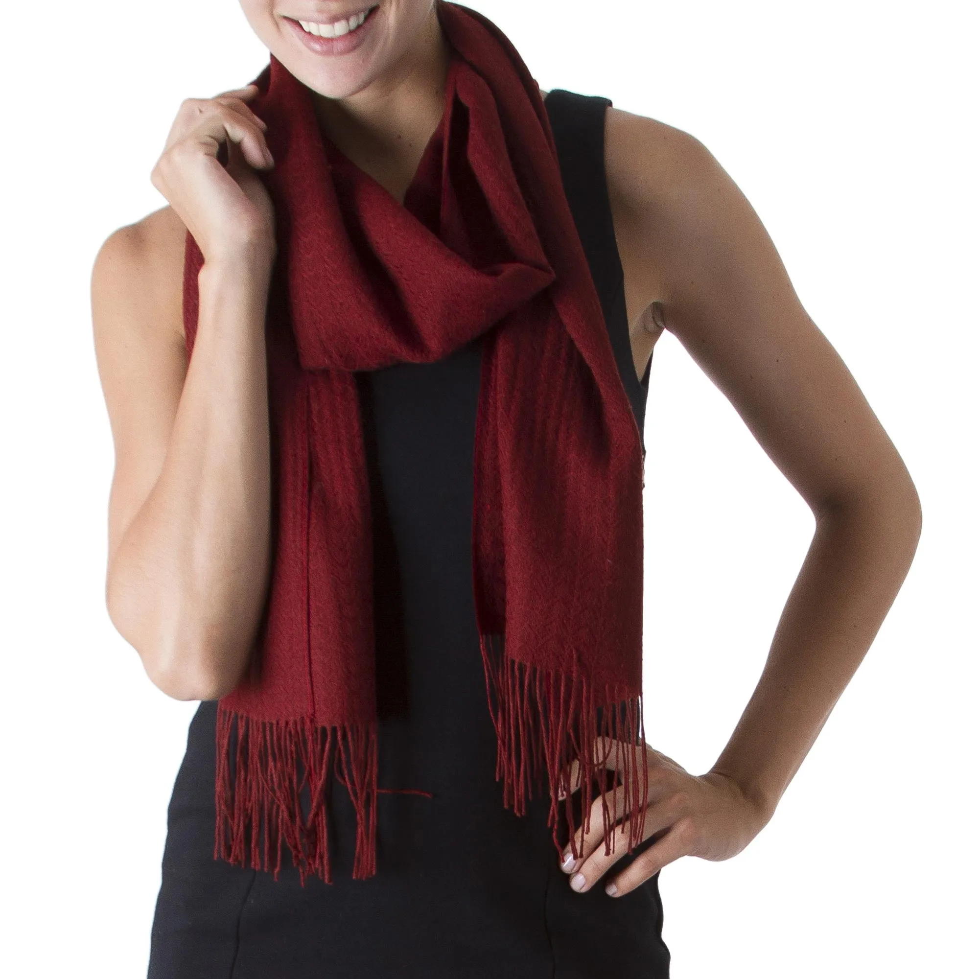 Apple Rose Rich Red Patterned Scarf Knit in Alpaca and Pima Cotton