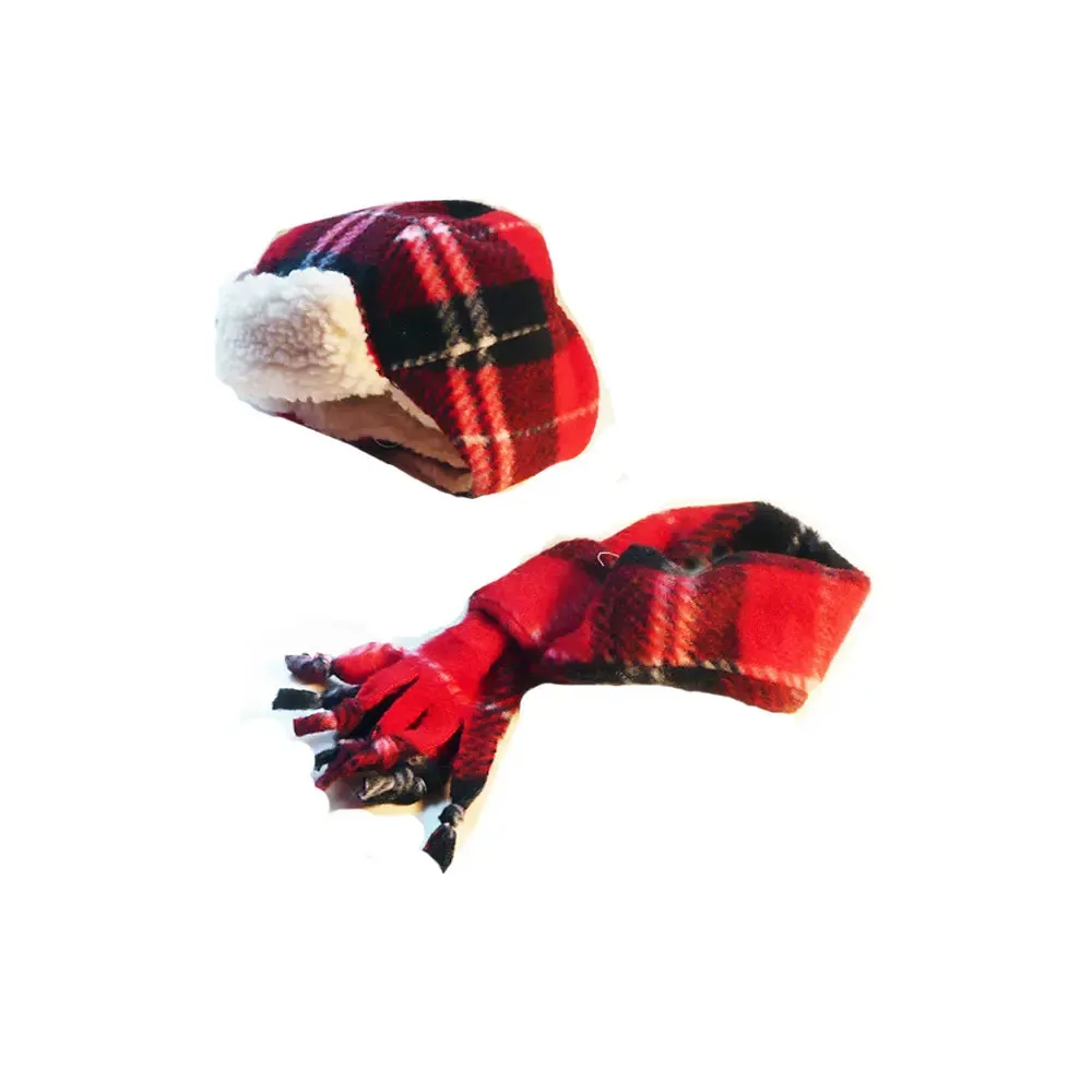 Aviator Dog Hats and Scarves Sets Fleece Prints Up to 100  LBS