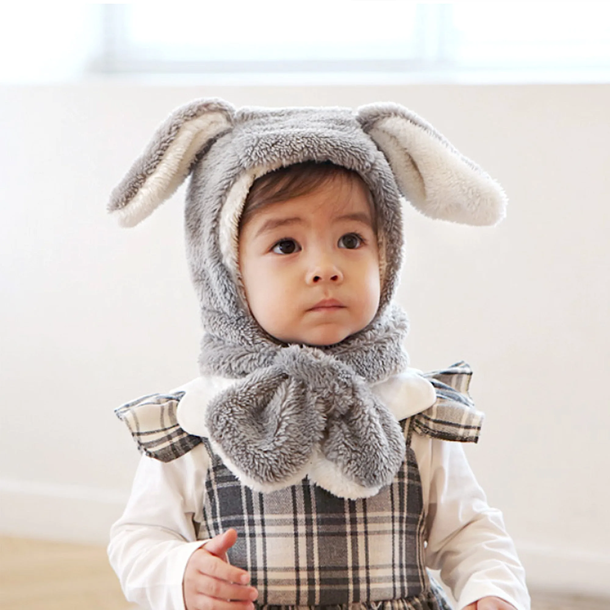 Baby Winter Earflap Bunny Bear Cozy Plush Fleece Hat | Bear Grey