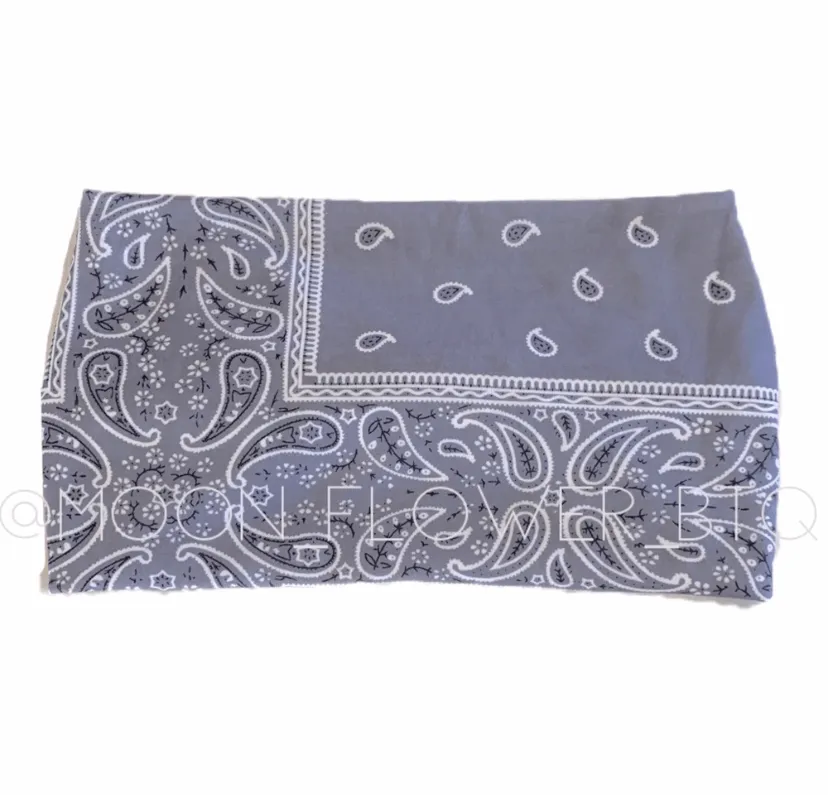 Boho Turban Headband Ear Warmer Gray Paisley Print