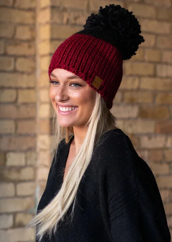 Color Block Large Pom Hat (Panache)