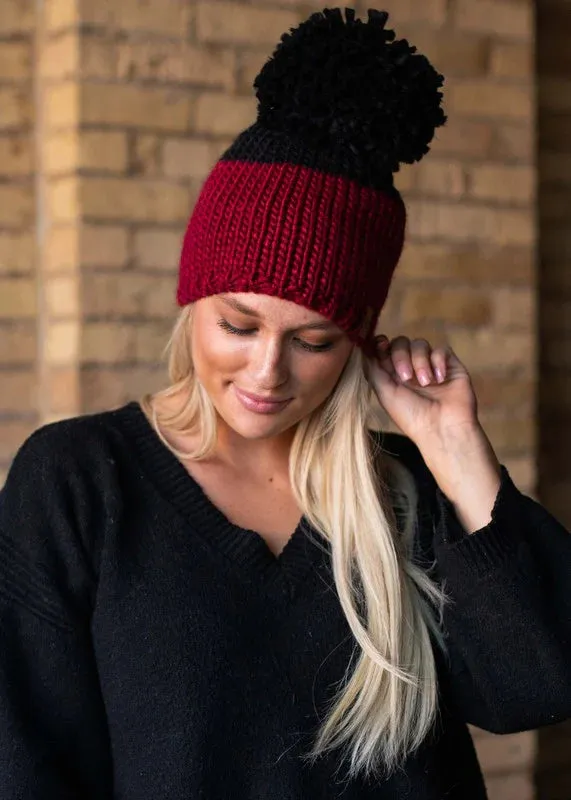 Color Block Large Pom Hat (Panache)