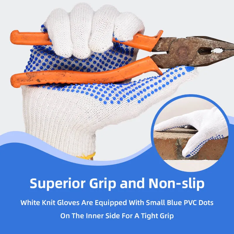 Cotton Grip Safety Work Gloves with PVC Dots 48 Pairs