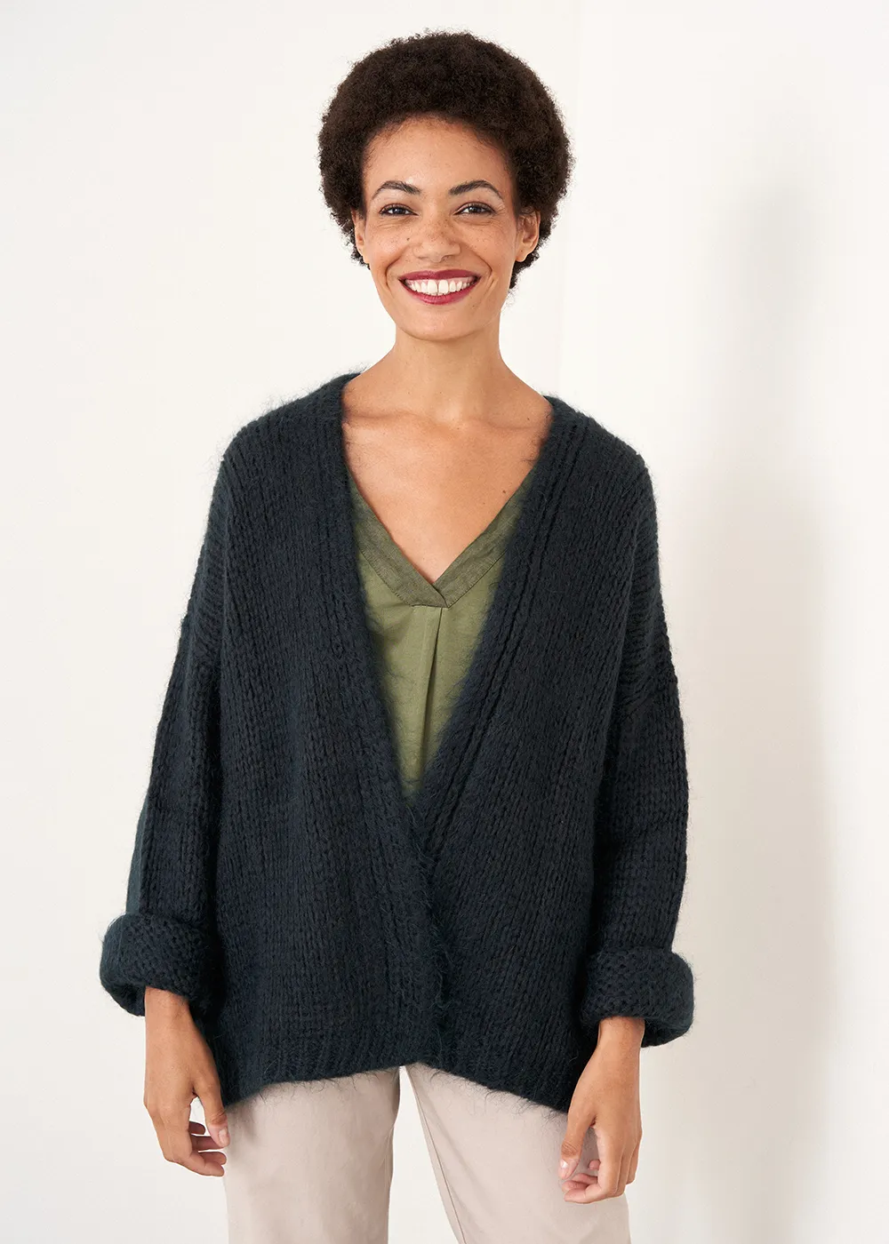 DINA CHUNKY KNIT CARDIGAN - DARK TEAL