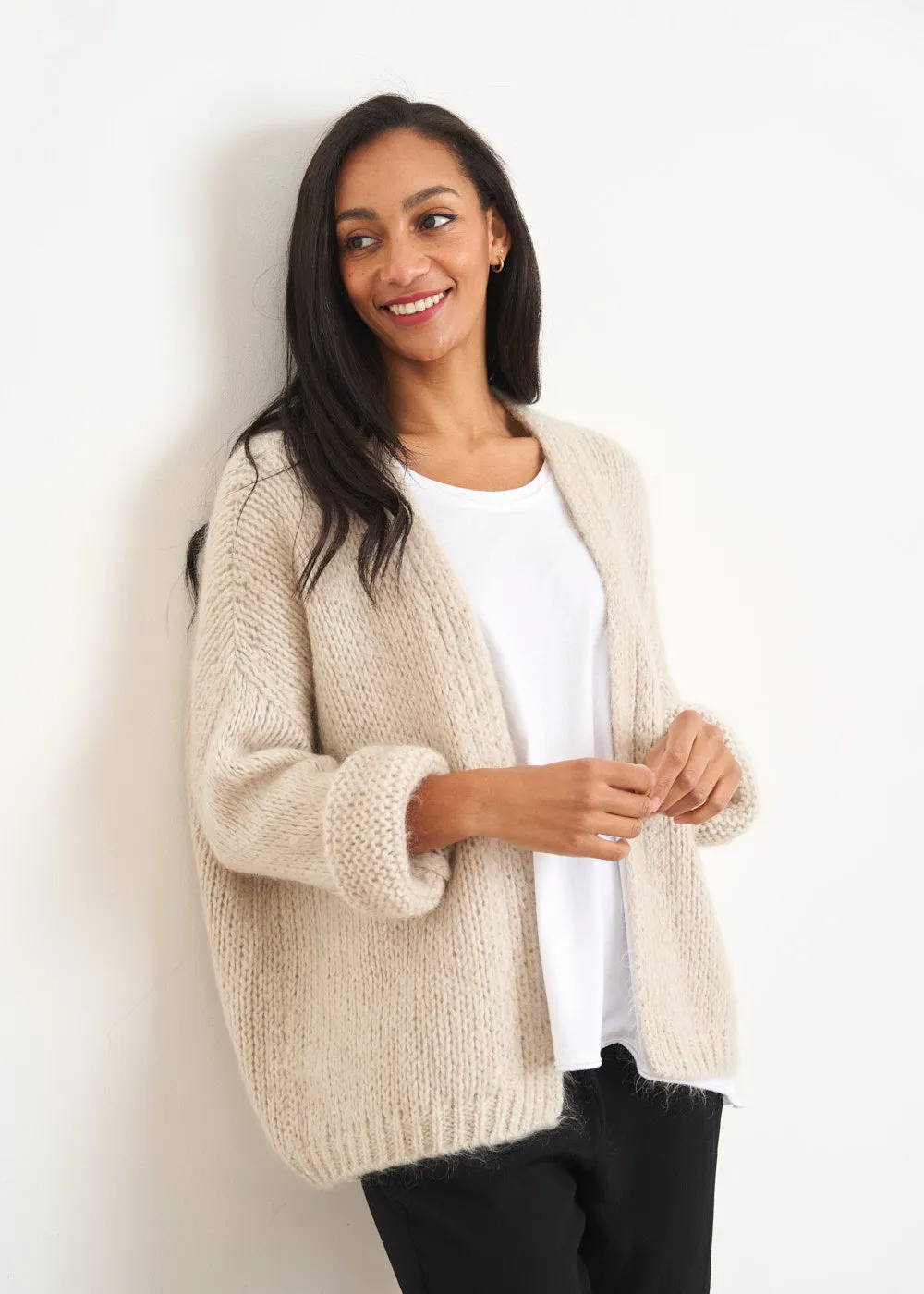 DINA CHUNKY KNIT CARDIGAN - OATMEAL