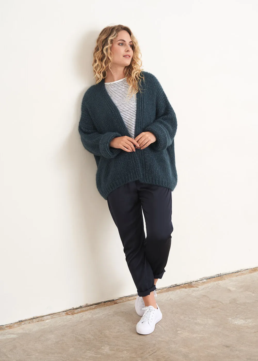 DINA SPARKLE CHUNKY KNIT CARDIGAN - BLUE