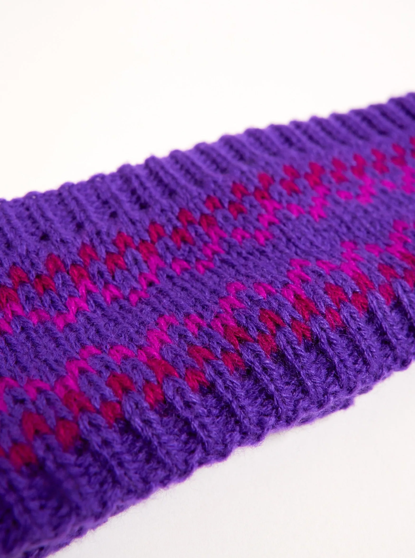 Fairisle Knitted Crochet Headband in Purple