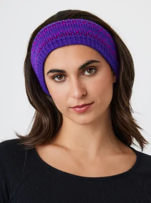 Fairisle Knitted Crochet Headband in Purple