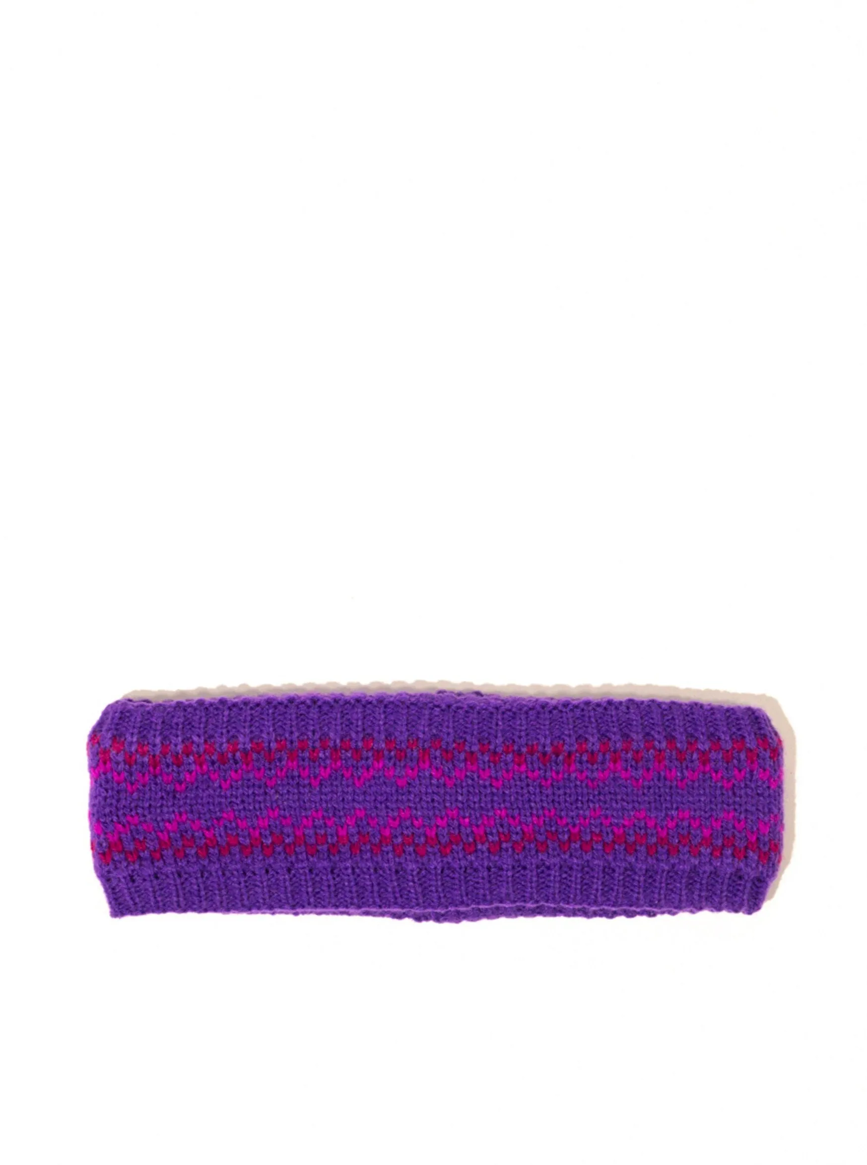 Fairisle Knitted Crochet Headband in Purple