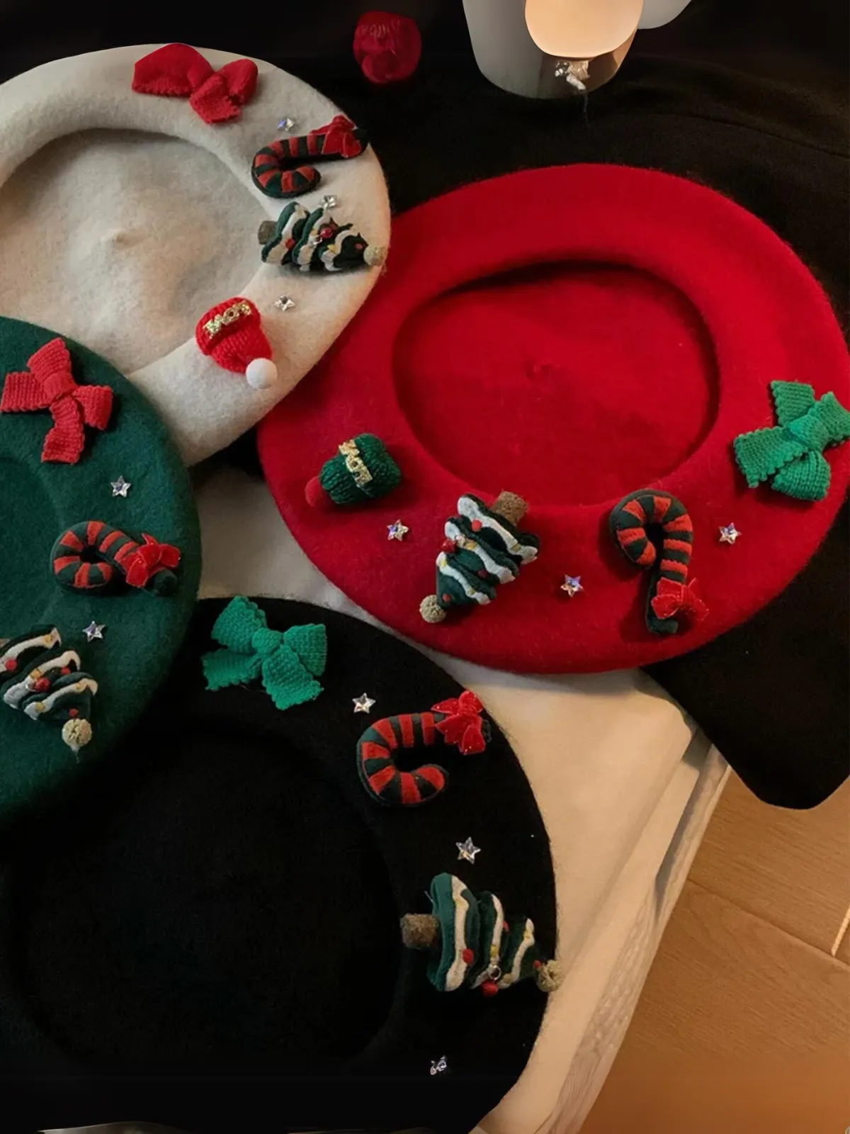 Festive Knit Christmas with Holiday Embellishments Beret