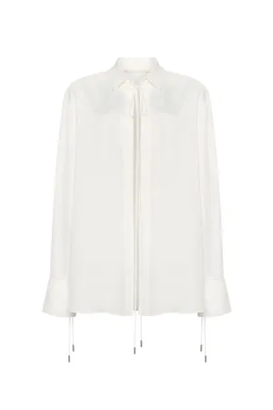 Front-tie satin blouse in white, Xo Xo