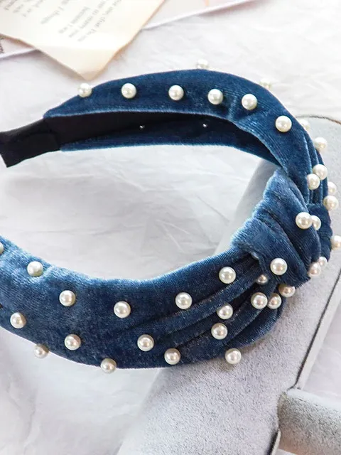 Girls Velvet and Pearl Twist Knot Headband