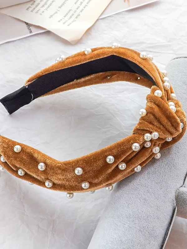 Girls Velvet and Pearl Twist Knot Headband