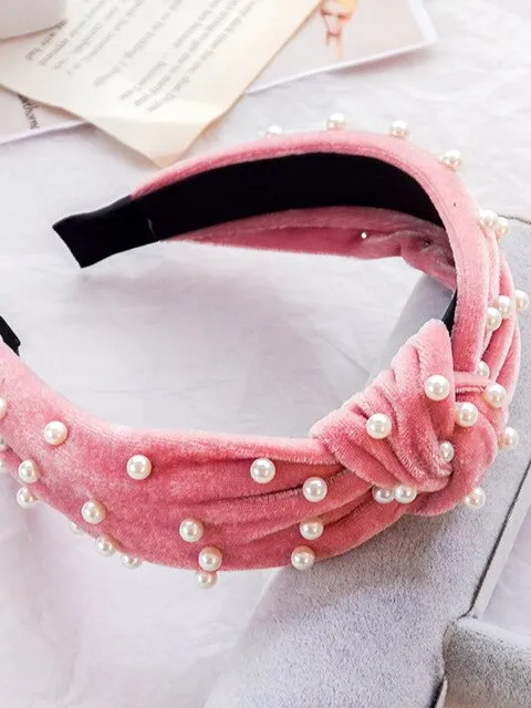 Girls Velvet and Pearl Twist Knot Headband