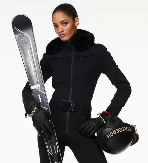 Goldbergh Parry One Piece Ski Suit in Black with Fur Hood