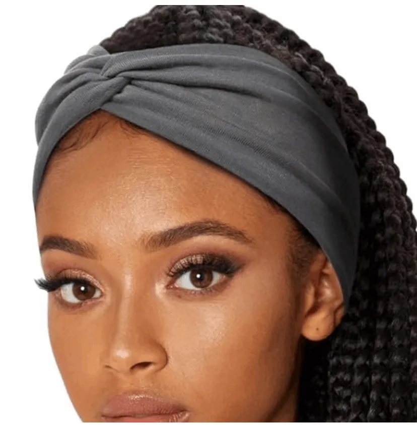 Gray Wide Twist Turban Headband Ear Warmer