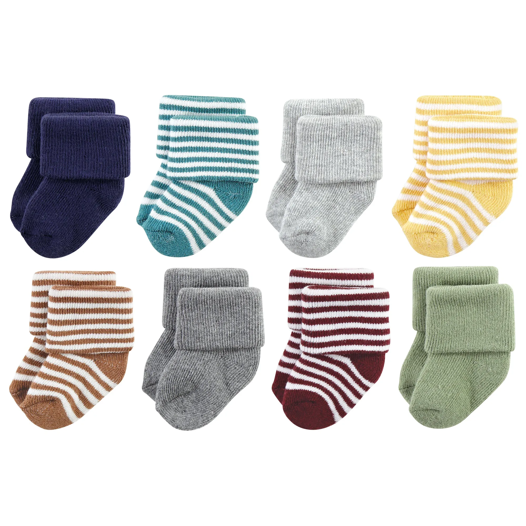 Hudson Baby Cotton Rich Newborn and Terry Socks, Dark Earth Tone Stripes