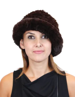 KNITTED REX RABBIT FUR HAT W/ ADJUSTABLE BRIM