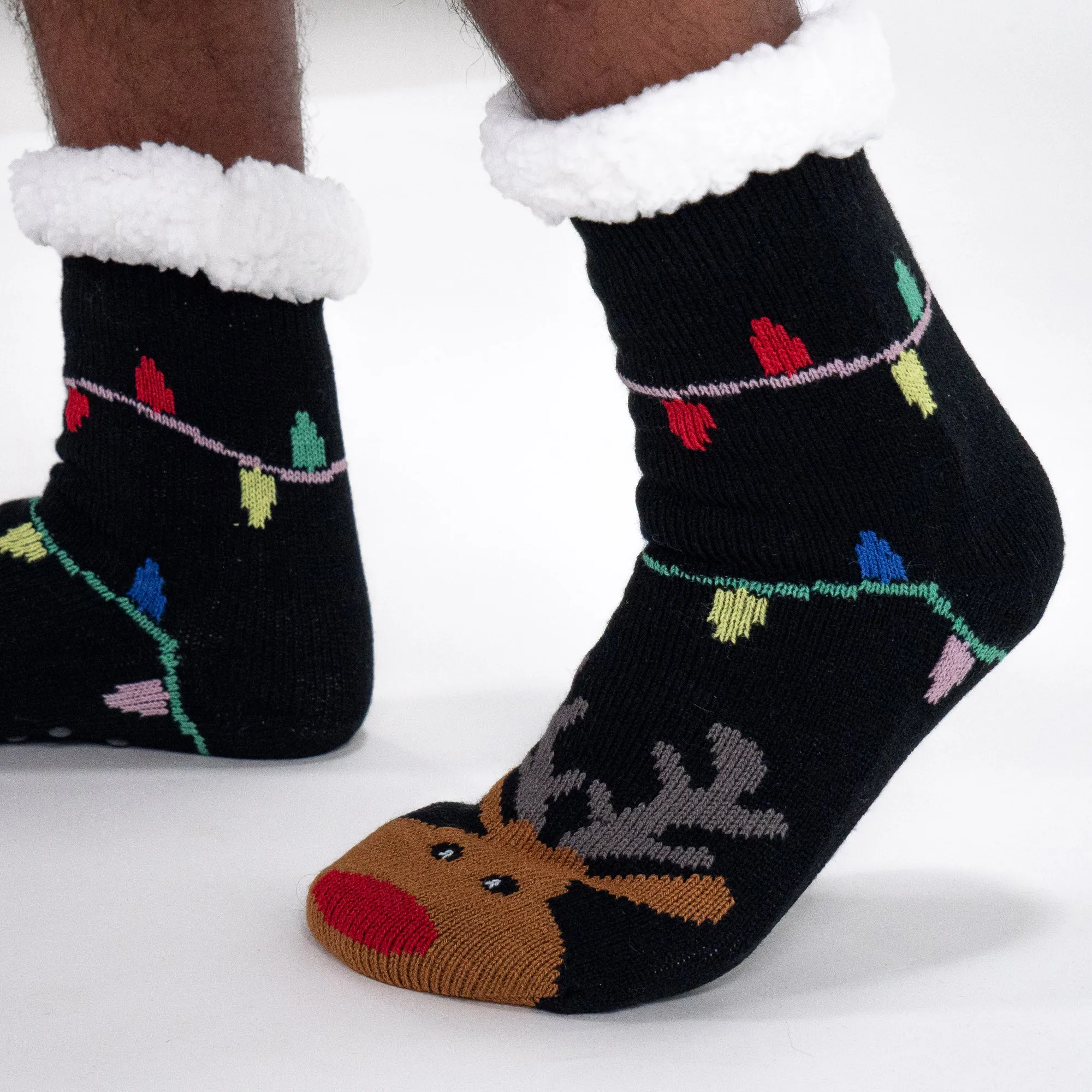 Men's Reindeer Fleece Lined Slipper Socks