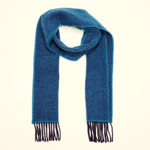 Merino and Cashmere Scarf - Teal and Navy Herringbone - John Hanly