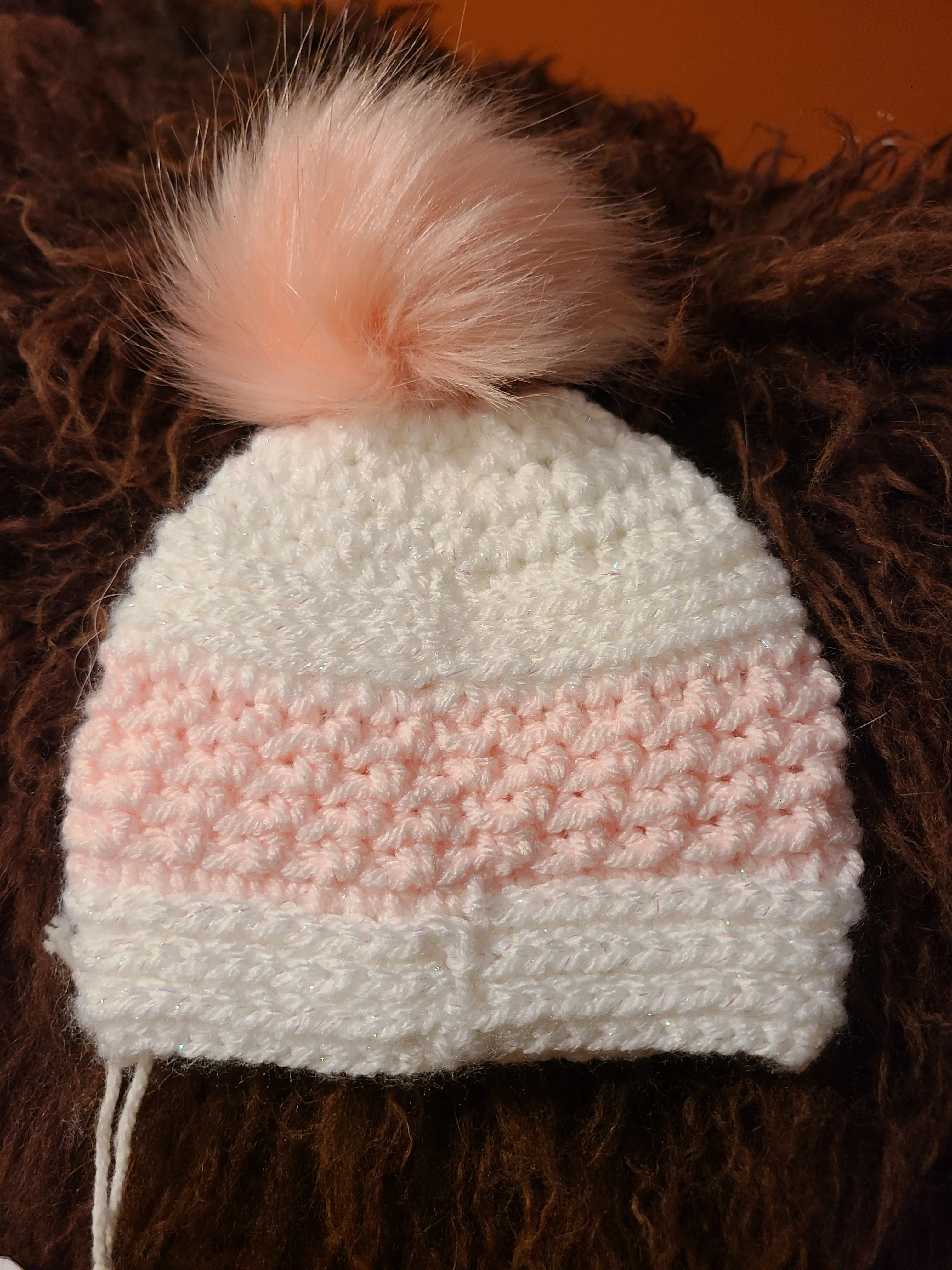 Newborn Hat & Mom's Cup Cozy Hand-Crocheted in Sweet White & Pink- Size 0- 3 Months