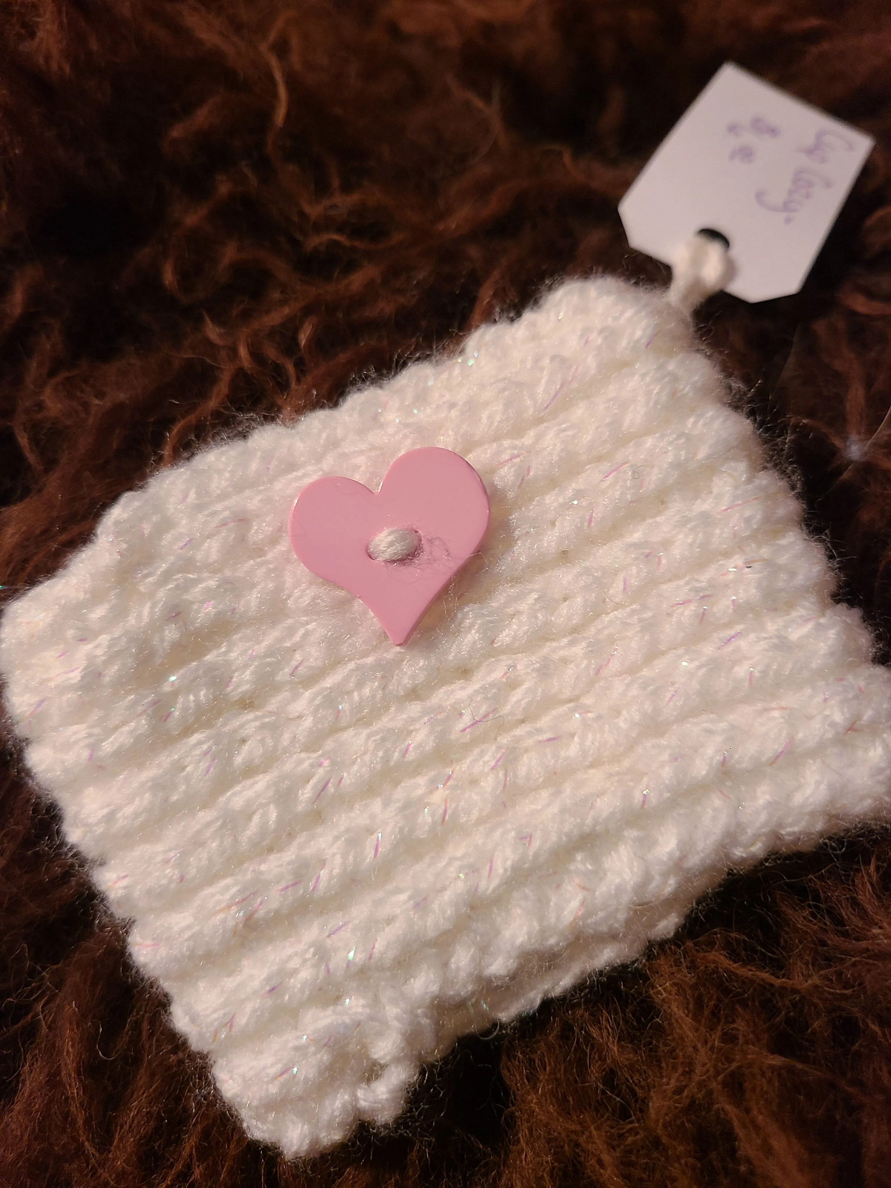 Newborn Hat & Mom's Cup Cozy Hand-Crocheted in Sweet White & Pink- Size 0- 3 Months