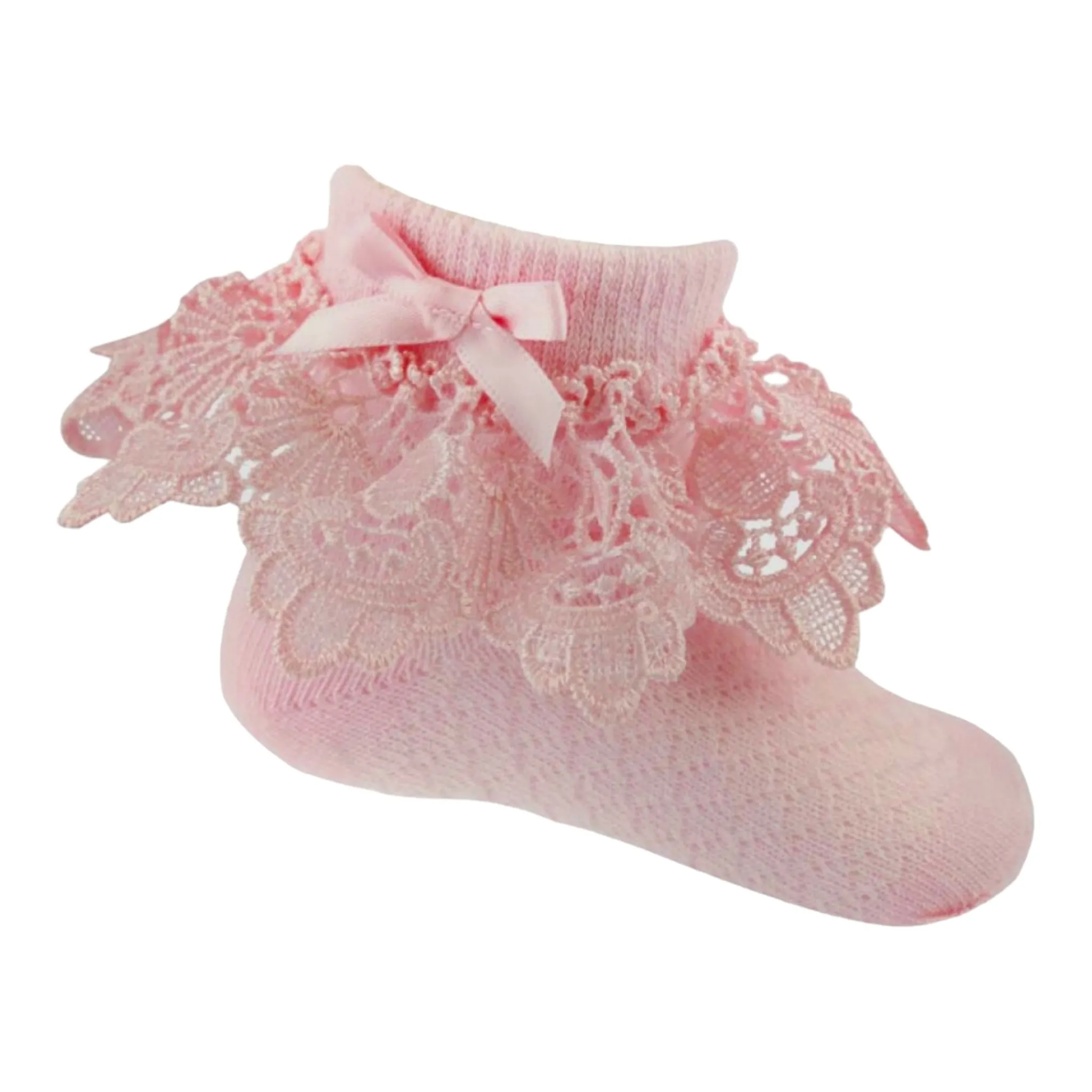 Soft Touch - ankle lace frill socks pink