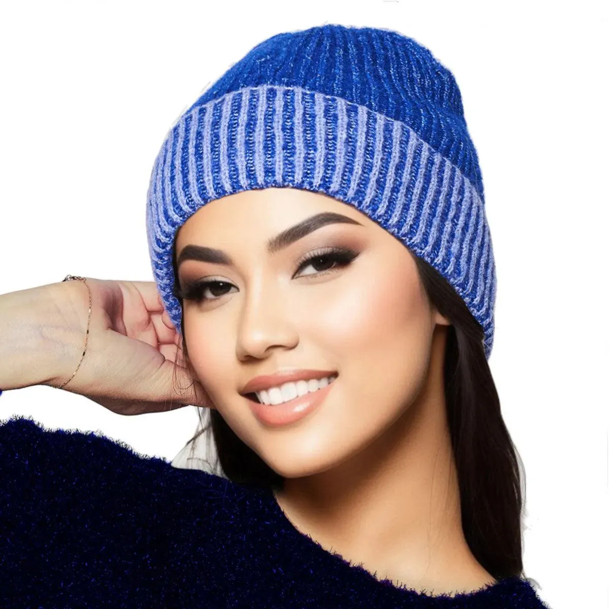 Stay Toasty: Ribbed Knit Beanie Hat in Blue