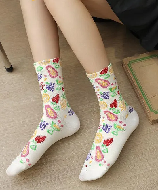 Stylish Fruit Theme Jacquard Cotton Crew Socks