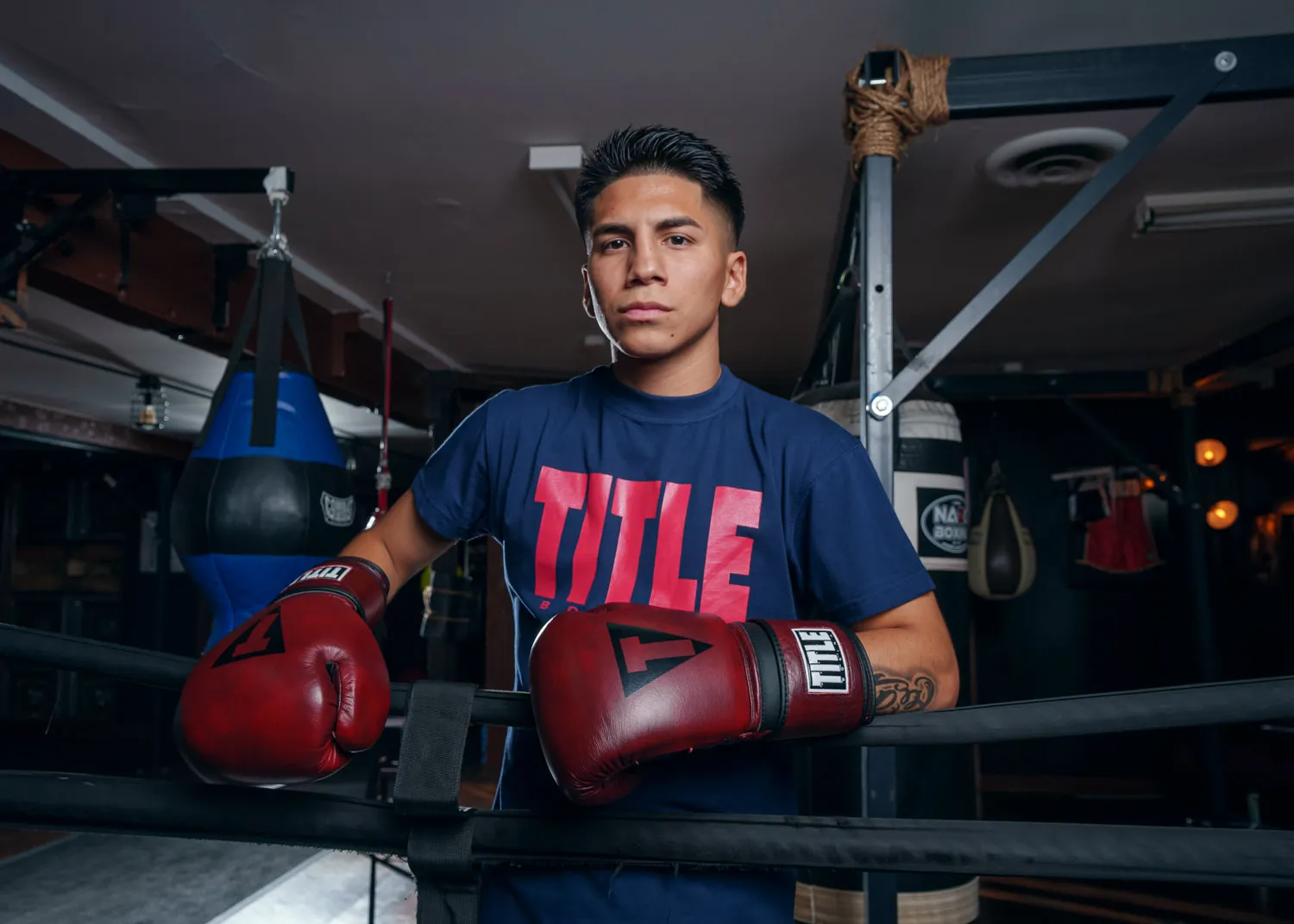 TITLE Boxing Blood Red Leather Training Gloves