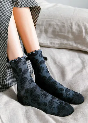 Vintage Plant flowers Jacquard Cotton Mid Calf Socks