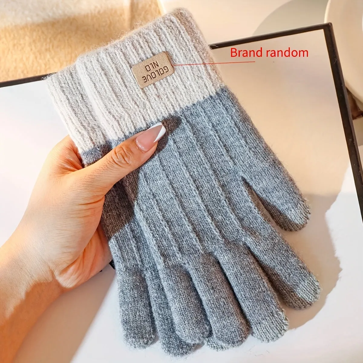 WarmthPlus Color Block Knitted Gloves - Soft, Thick, and Elastic Winter Gloves for Cold Weather - Premium Cotton, Coldproof, and Comfortable Fit for Women