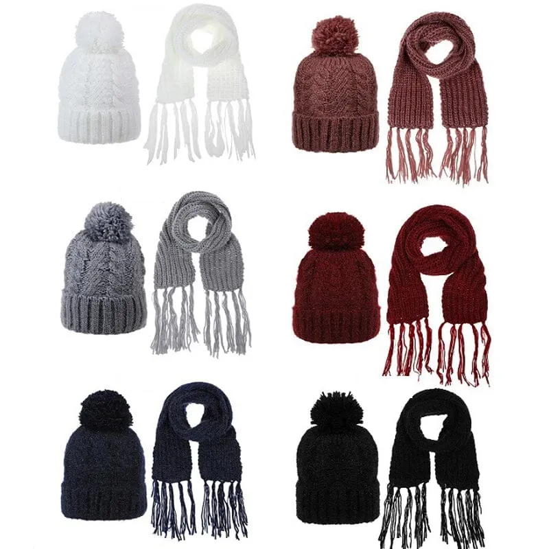 Winter Beanie Hat Scarf Set (6 units)